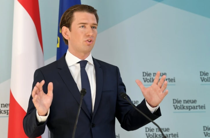 Le chancelier autrichien Sebastian Kurz s'exprime devant le bureau de son parti ÖVP à Vienne le 20 mai 2019
