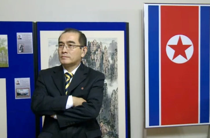 Thae Yong-ho, alors ambassadeur adjoint de Corée du Nord en Grande-Bretagne, filmé le 3 novembre 2014 à Londres par l'AFPTV