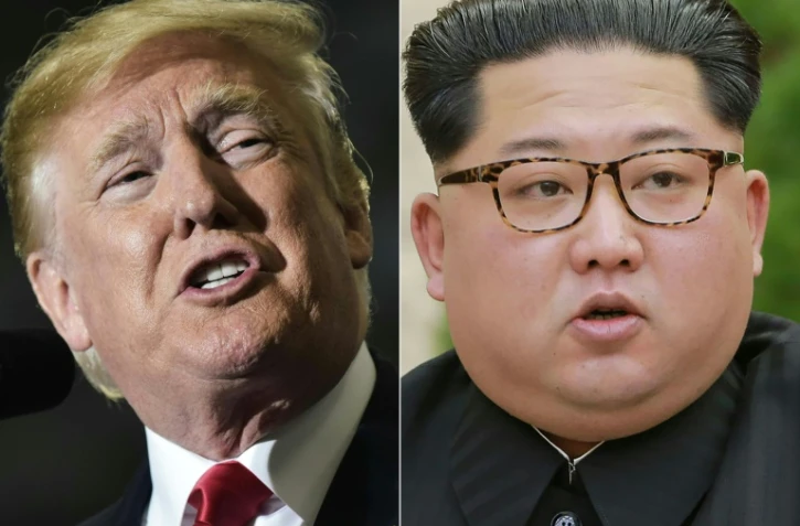 Montage photo réalisé le 10 mai 2018 du président américain Donald Trump et du dirigeant nord-coréen Kim Jong-Un (photo fournie par l'agence nord-coréenne KCNA le 21 avril 2018).