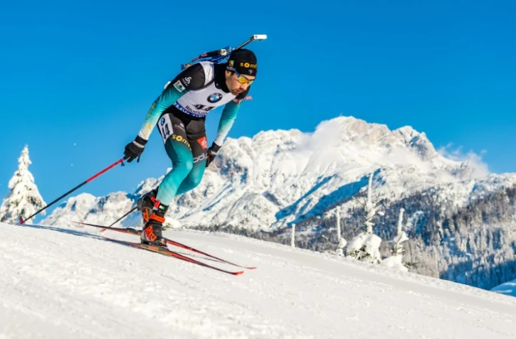 Le Français Martin Fourcade lors du biathlon d'Hochfilzen comptant pour la Coupe du monde le 14 décembre 2018
