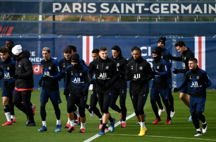 Les Parisiens préparent leur demi-finale de Coupe de France contre Lyon, lors d'une séance d'entraînement au Camp des Loges, le 3 mars 2020 