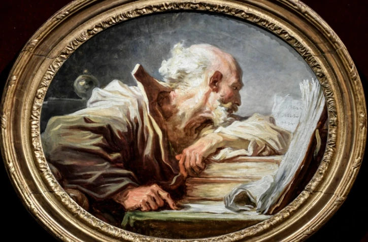 Le chef d'oeuvre du peintre français Jean-Honoré Fragonard, le "Philosophe lisant" (autour de 1768-1770), photographié à Paris, le 25 mars 2021
