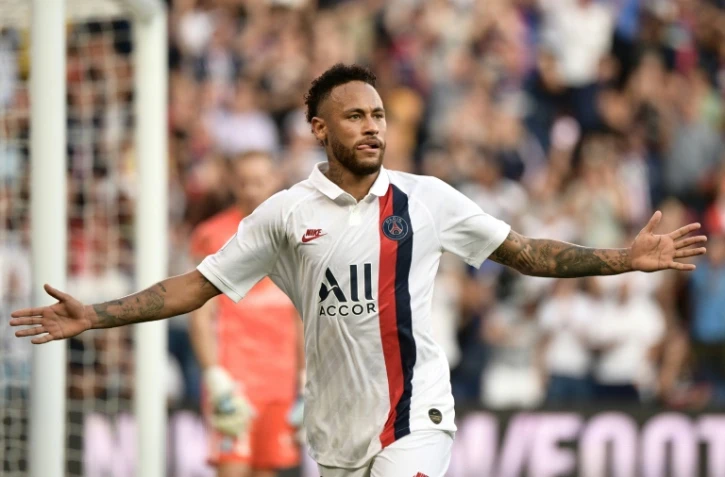L'attaquant brésilien du Paris SG, Neymar, savoure son but contre Strasbourg, en L1 au Parc des Princes, le 14 septembre 2019 