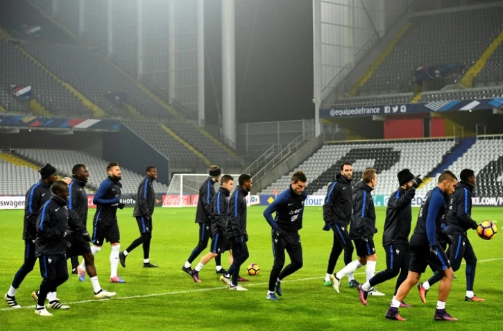 L'équipe de France à l'entraînement au stade Bollaert, le 14 novembre 2016 à la veille du match amical contre la Côte d'Ivoire
