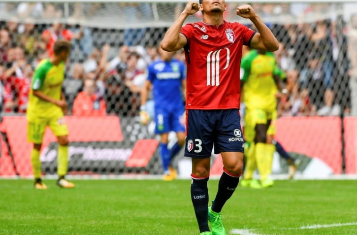 Le défenseur Junior Alonso ouvre le score pour Lille face à Nantes à Pierre-Mauroy, le 6 août 2017
