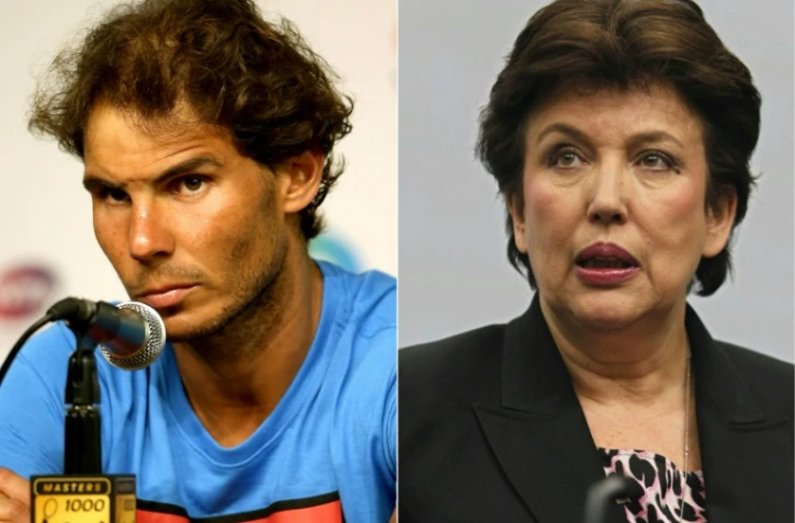 L'ancienne ministre de la Santé et des Sports Roselyne Bachelot (d) a été condamnée jeudi à Paris à 500 euros d'amende avec sursis pour avoir accusé le tennisman espagnol Rafael Nadal (g) de dopage, dans une émission télévisée l'an dernier.