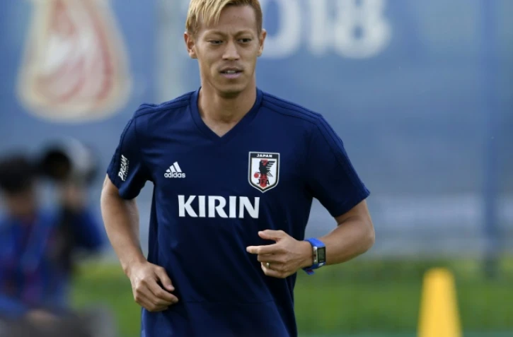 Le milieu japonais Keisuke Honda lors d'une séance d'entraînement, le 21 juin 2018 à Kazan