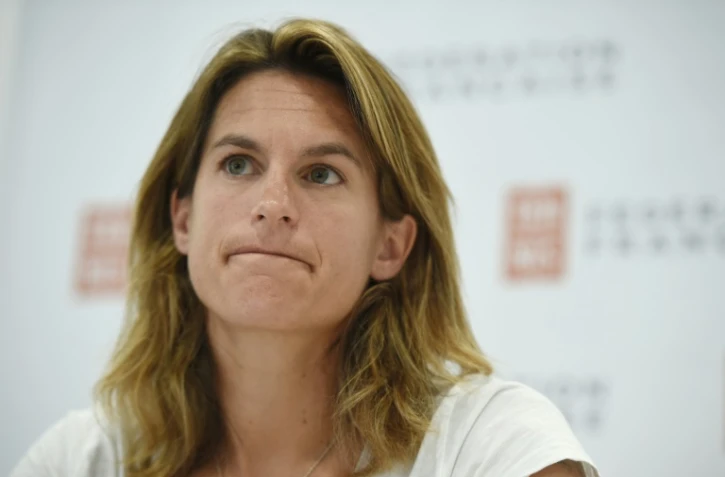 Amélie Mauresmo nouvelle capitaine de l'équipe de France de Coupe Davis, en conférence de presse, le 23 juin 2018 à Paris