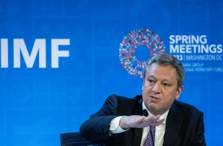 Le directeur du Département des marchés monétaires et de capitaux du FMI, Tobias Adrian, lors des réunions de printemps du FMI et de la Banque mondiale, le 11 avril 2023 au siège du FMI à Washington