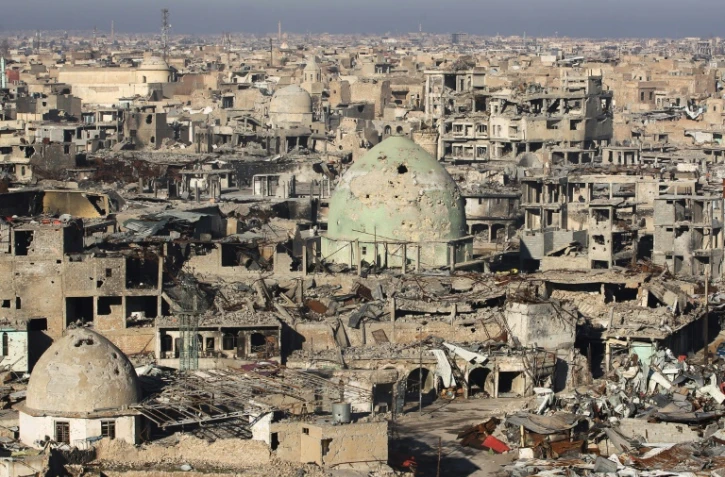 Vue générale de la Vieille ville de Mossoul prise six mois après la "libération" de la cité irakienne des jihadistes, le 8 janvier 2018