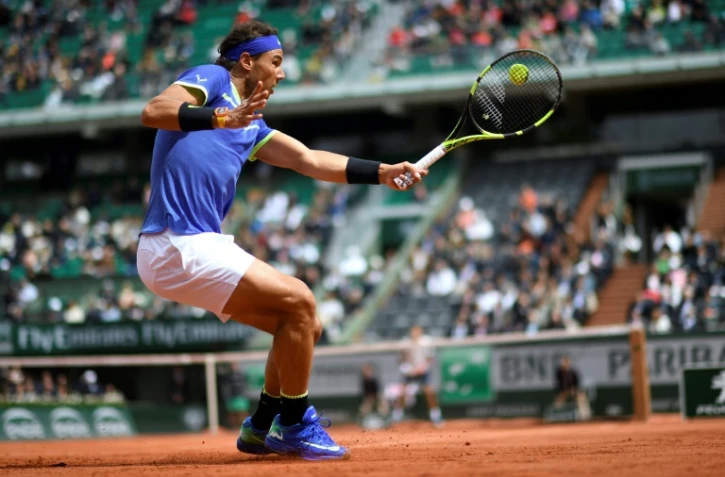Rafael Nadal lors de son match face à son compatriote Pablo Carreño, gagné sur abandon, le 7 juin 2017 à Roland-Garros