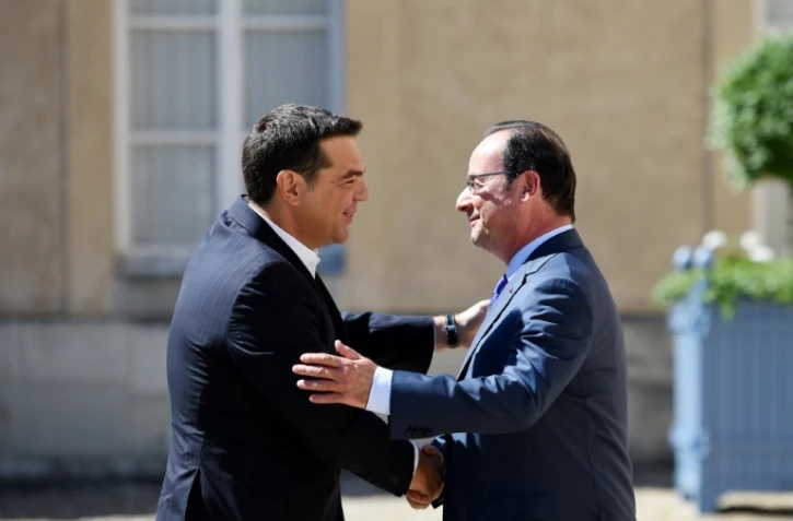 Le Premier ministre grec Alexis Tsipras reçu par le président François Hollande le 25 août 2016 à l'Elysée à Paris