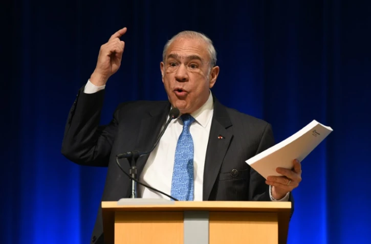 Angel Gurria, secrétaire général de l'OCDE lors d'une réunion entre le FMI et la Banque mondiale à Washington le 15 avril 2016