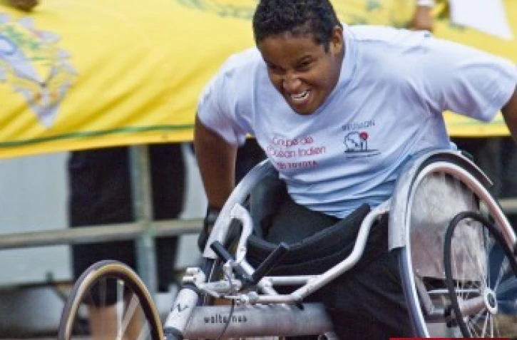 Wilson Payet (ASHP Saint-Pierre), espoir de l'athlétisme en fauteuil réunionnais gagne le 100 m et le 800 m (Photo archive coupe de l'océan Indien)
