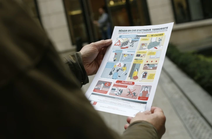 Présentation de l'affiche à l'adresse du grand public sur la façon de réagir en cas d'attentat, diffusée le 4 décembre 2015 par le gouvernement