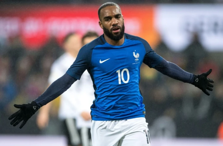 L'attaquant français Alexandre Lacazette, auteur d'un doublé face à l'Allemagne lors d'un match amical, le 14 novembre 2017 à Cologne
