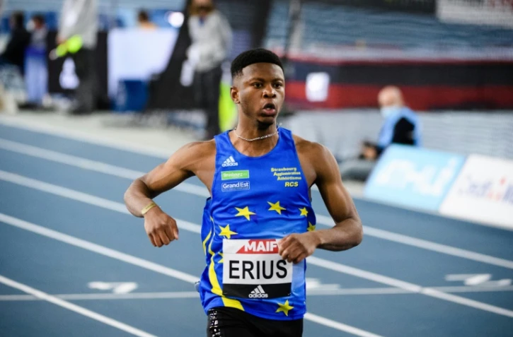 Le jeune sprinteur Jeff Erius (18 ans), aligné sur 60 m lors des Championnats de France en salle à Miramas, le 26 février 2022  