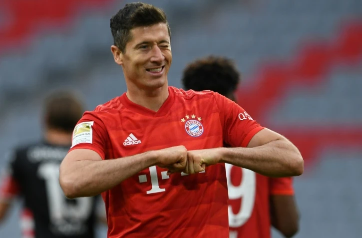 L'attaquant polonais du Bayern, Robert Lewandowski, auteur d'un doublé face à Düsseldorf, à Munich, le 30 mai 2020