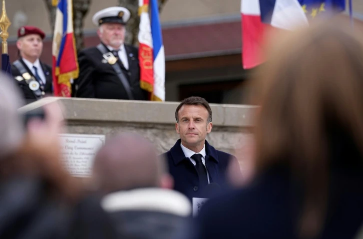 Le président Emmanuel Macron rend hommage le 16 avril 2024 au maquis du Vercors, à Vassieux-en-Vercors, dans la Drôme