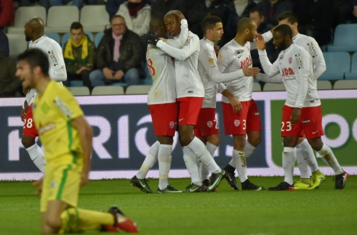 Les joueurs de Nancy se congratulent après un but contre Nantes en Coupe de la Ligue, le 10 janvier 2017 à La Beaujoire