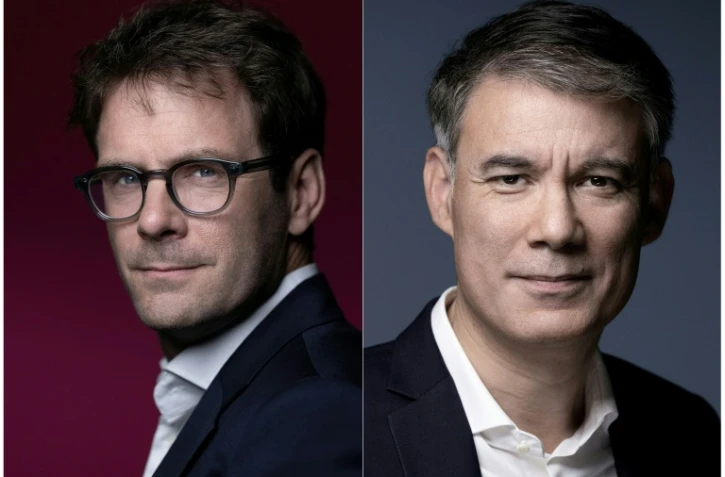 Photos prises le 20 mai 2025 du maire de Rouen Nicolas Mayer-Rossignol (gauche)  à Paris, et le 12 janvier 2023 du premier secrétaire du Parti socialiste (PS) sortant Olivier à Paris
