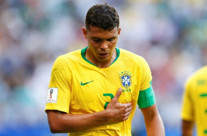 Le défenseur brésilien Thiago Silva face au Mexique en 8e de finale du Mondial, le 2 juillet 2018 à Samara
