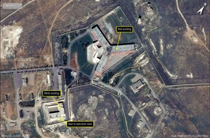 Une image satellite du complexe pénitentiaire de Saydnaya, au nord de Damas, diffusée le 7 février 2017 par Amnesty International