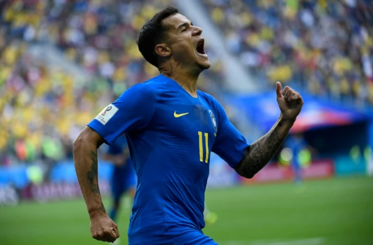 L'attaquant brésilien Philippe Coutinho exulte après avoir ouvert la marque contre le Costa Rica au Mondial, le 22 juin 2018 à Saint-Pétersbourg