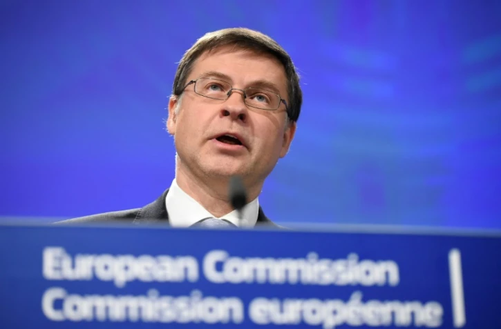 Le vice-président de la Commission européenne Valdis Dombrovskis lors d'une conférence de presse à Bruxelles le 21 novembre 2018