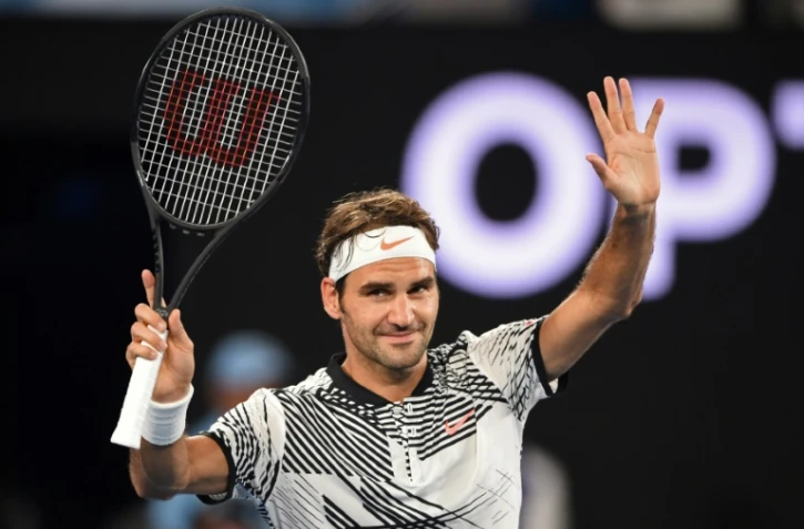 Le Suisse Roger Federer après sa victoire au 1er tour de l'Opend d'Australie face à  l'Autrichien Jürgen Melzer, le 16 janvier 2017 à Melbourne