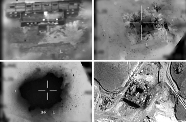 Montage réalisé le 20 mars 2018 à partir de photos fournies par l'armée israélienne montrant un présumé réacteur nucléaire syrien lors d'un bombardement israélien en 2007