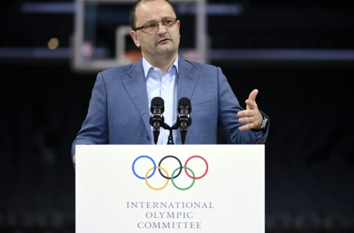 Le chef de la commission d'évaluation du CIO Patrick Baumann, lors d'un point de presse à Los Angeles, le 12 mai 2017 avant de rallier Paris
