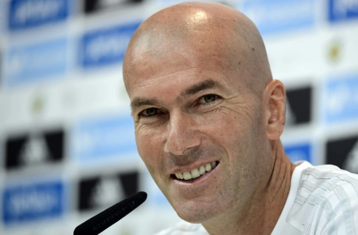 L'entraîneur du Real Madrid Zinédine Zidane en conférence de presse, le 12 août 2017 à Madrid