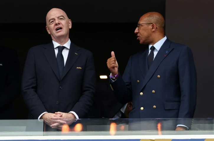 Le président de la Fifa Gianni Infantino (à gauche) et le président de la Fédération française de football Philippe Diallo à Philadelphie le 22 juin 2026