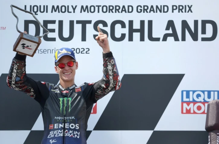 Le pilote Yamaha Fabio Quartararo vainqueur du GP moto d'Allemagne à Sachsenring, le 19 juin 2022 
