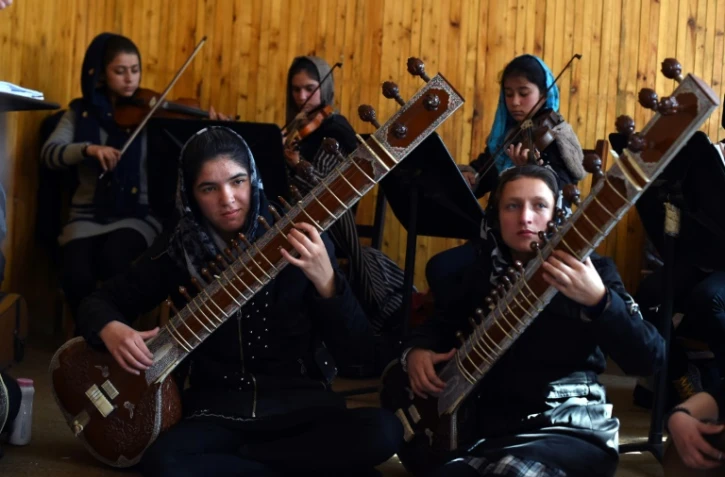 Les musiciennes de "Zohra", le premier  orchestre 100% féminin d'Afghanistan, le 8 janvier 2017 en répétition à l'Institut national de musique à Kaboul