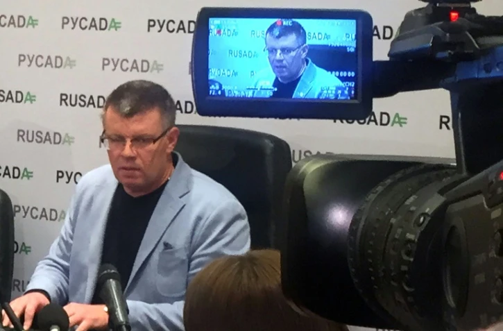 Le chef de l'Agence russe antidopage (Rusada), Nikita Kamaev, en conférence de presse à Moscou, le 10 novembre 2015