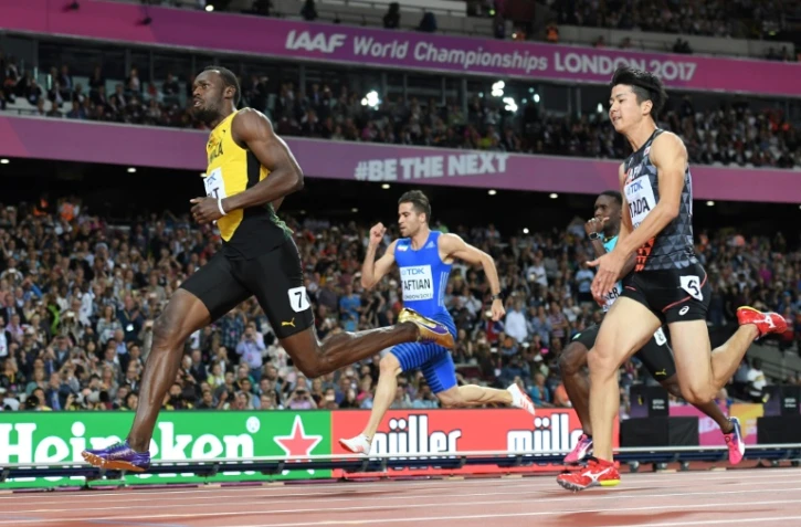 La star du sprint Usain Bolt lors des séries du 100 m aux Mondiaux à Londres, le 4 août 2017