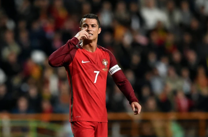 L'attaquant vedette du Portugal Cristiano Ronaldo contre la Bulgarie en amical à Leiria, le 25 mars 2016