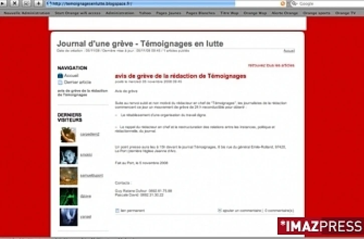 Page d'accueil du blog des journalistes en grève de Témoignages