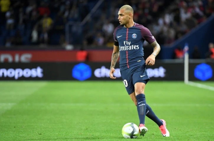 Le latéral gauche parisien Layvin Kurzawa lors d'un match de Ligue 1 contre Toulouse au Parc des Princes, le 20 août 2017