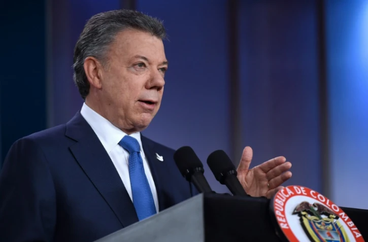 "La paix en Colombie est proche" a assuré le président Juan Manuel Santos lors d'une conférence de presse à Bogota, le 5 octobre 2016