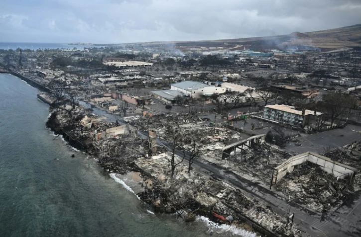 Vue aérienne de Lahaina après les incendies qui ont dévasté l'île de Maui à Hawaï, le 10 août 2023