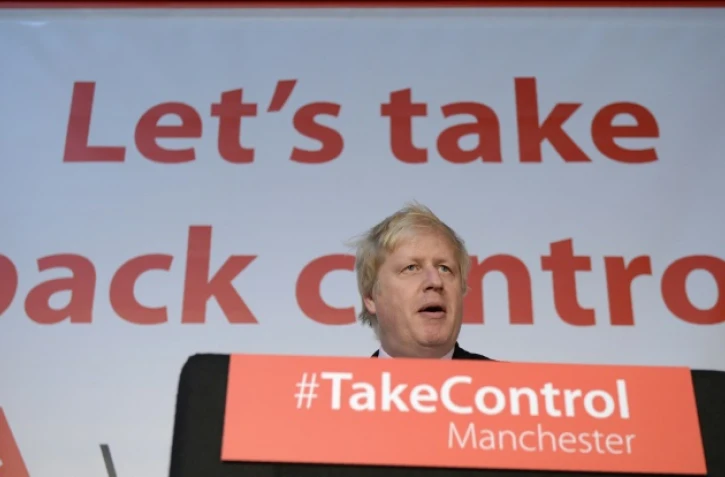 Boris Johnson lors de la campagne pour le Brexit, le 15 avril 2016 Ă Manchester