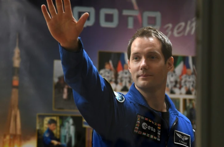 L'astronaute français Thomas Pesquet lors d'une conférence de presse au cosmodrome de Baïkonour, au Kazakhstan, le 16 novembre 2016