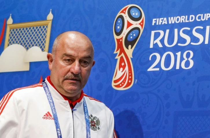 Le sélectionneur de la Russie Stanislav Cherchesov en conférence de presse, le 6 juillet 2018 à Sotchi 
