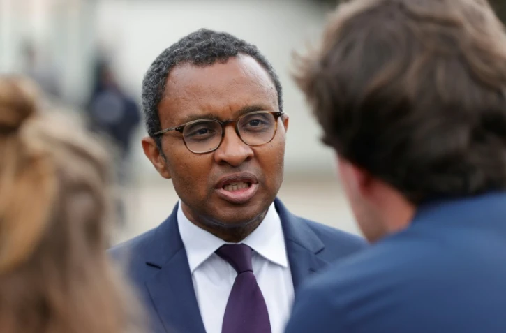 Le ministre de l'Education France's Pap Ndiaye au collège du Bois d'Aulne à Conflans Sainte Honorine, le 23 mai 2022