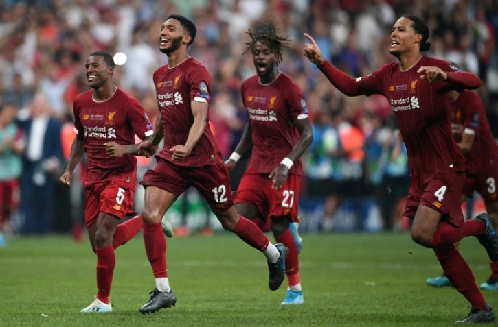 La joie des joueurs de Liverpool vainqueurs de la Supercoupe d'Europe aux tirs au but contre Chelsea, le 14 août 2019 à Istanbul
