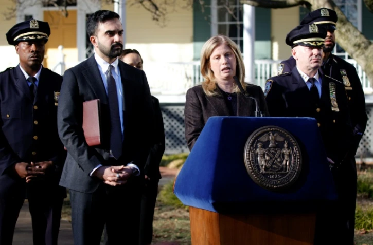 La cheffe de la police new-yorkaise Jessica Tisch lors d'une conférence de presse le 9 mars 2026, à New York, aux Etats-Unis