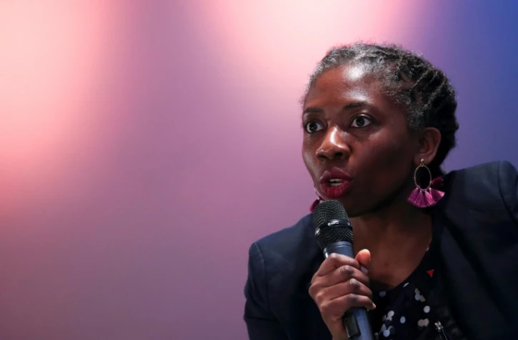 Daniele Obono lors d'un Meeting pour les droits des femmes, organisé par la France insoumise à Bobigny, le 7 mars 2019